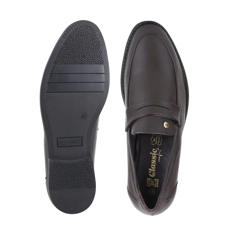 Red Chief حذاء رسمي رجالي مريح من الجلد الطبيعي سهل الارتداء بني